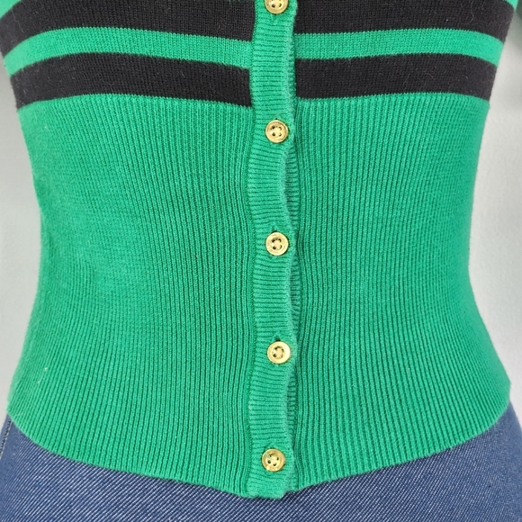 H&M Divided Green and Black Striped Crop Cardigan Sweater - Picture 4 of 10